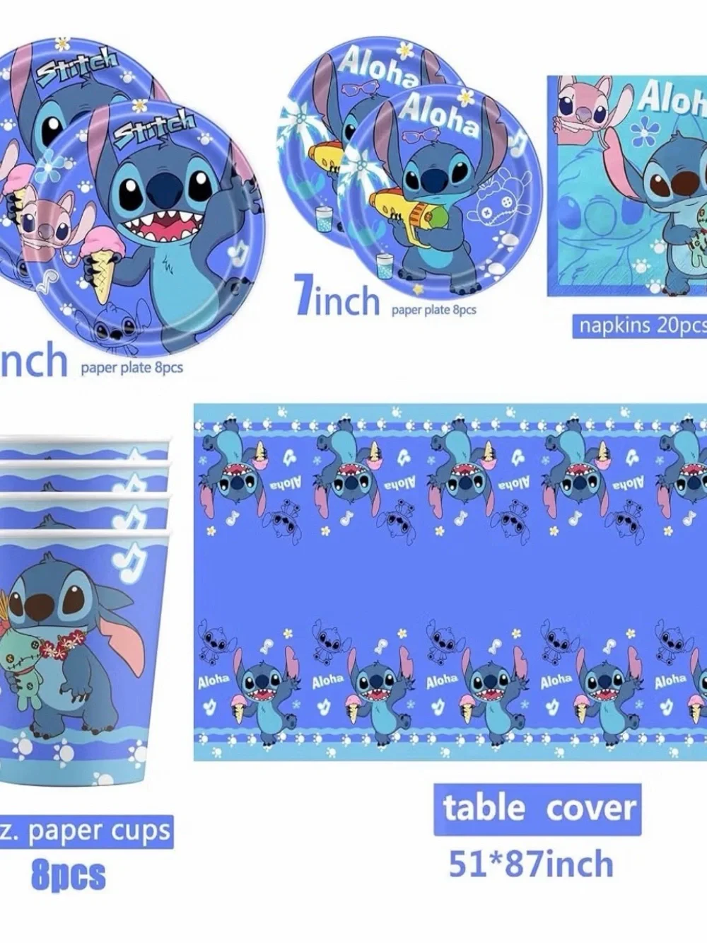 Stitch Aloha Birthday Party Tableware Set - Blue